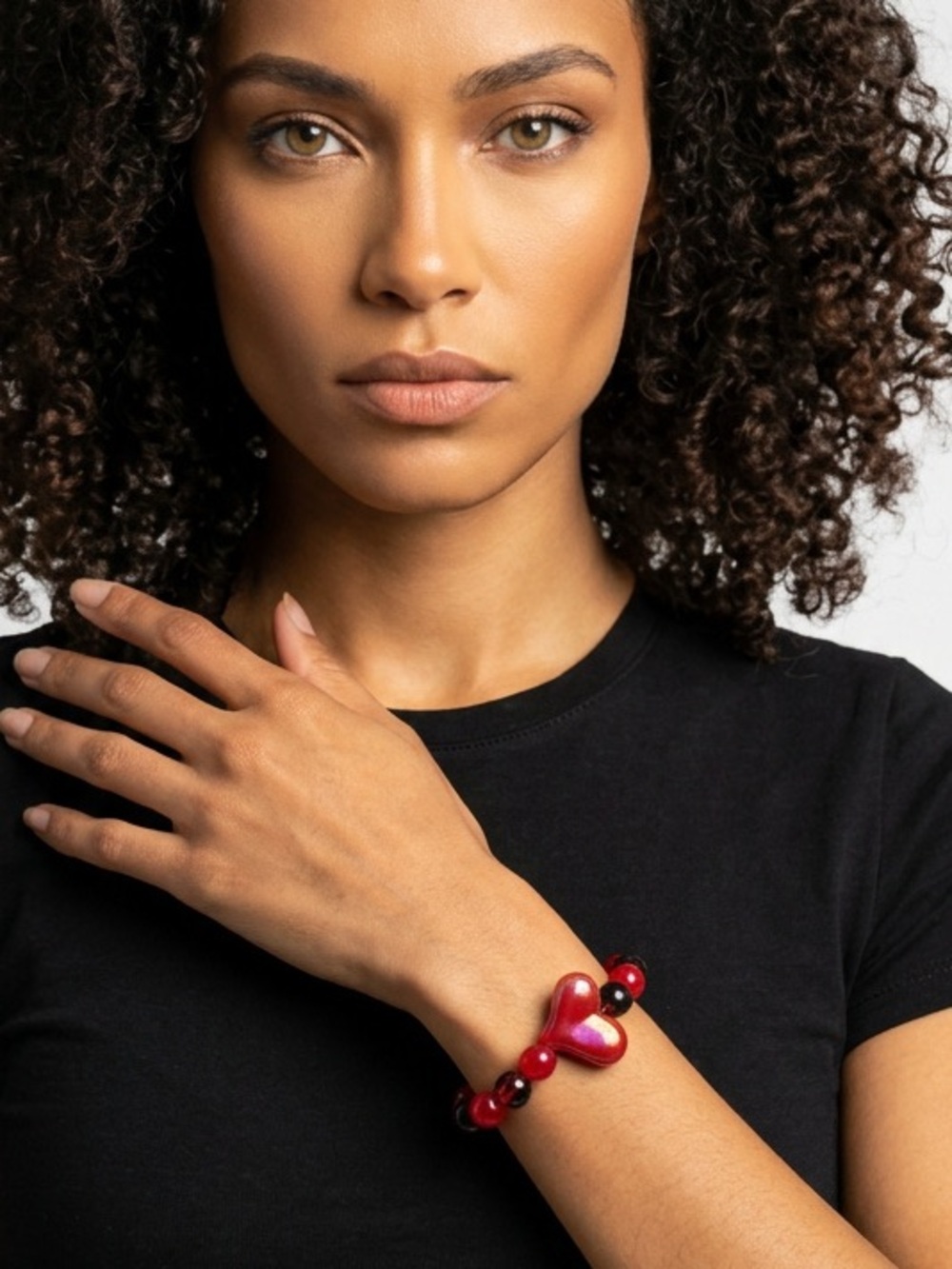 Coquette Red Heart Beaded Bracelet Gameday Black New BTJ - Picture 4 of 4